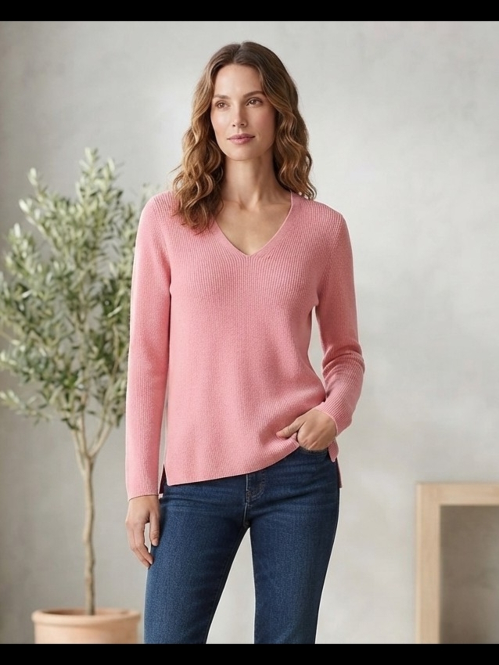 J. Jill Pink V-Neck Lightweight Knit Sweater